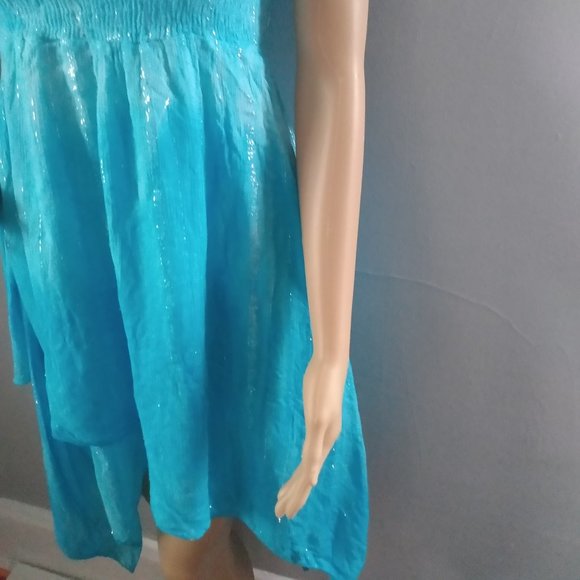 Sparkling Turquoise/Aqua Strapless Mini Cocktail Party Dress-MPH Collection-S - Picture 13 of 17